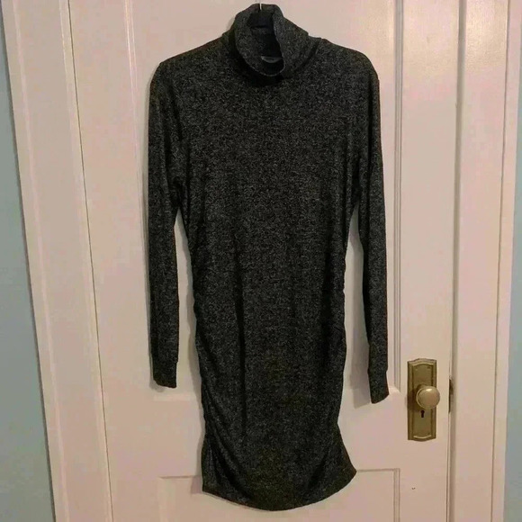 Athleta Malaga Dark Gray Heather Turtleneck Ruched Side Jersey Knit Dress Sz M - Picture 2 of 15